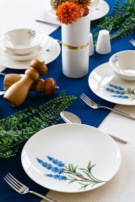 Hermia Lavanta Juego de Cena de Porcelana de 18 Piezas en Blanco, Azul y Verde